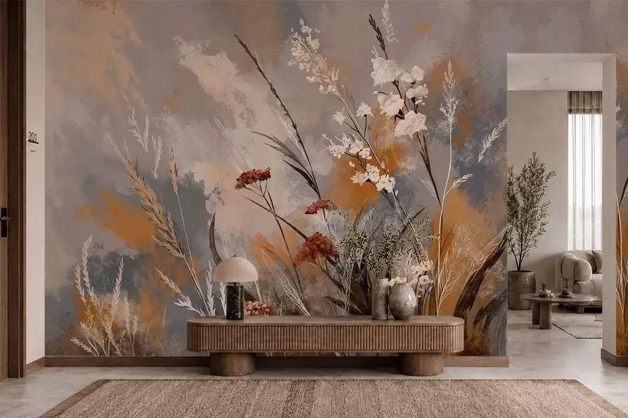 wall murals Апстрактне ливадске биљке у топлим природним тоновима w05539