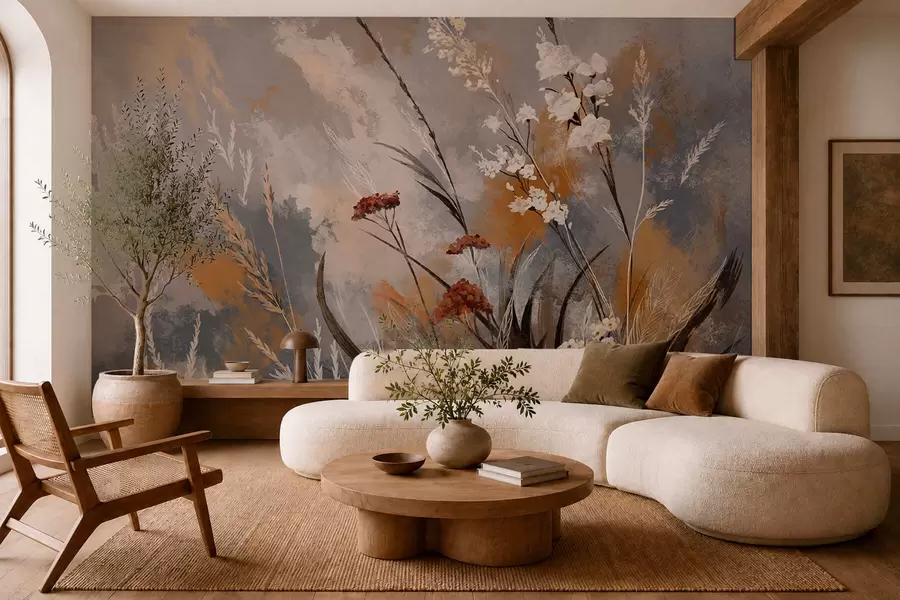 wall murals Апстрактне ливадске биљке у топлим природним тоновима w05539