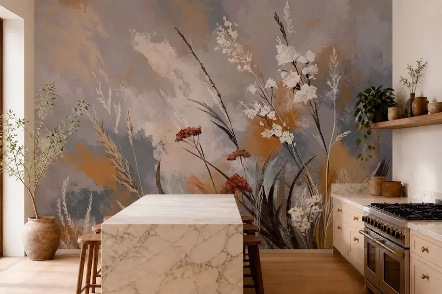 wall murals Апстрактне ливадске биљке у топлим природним тоновима w05539