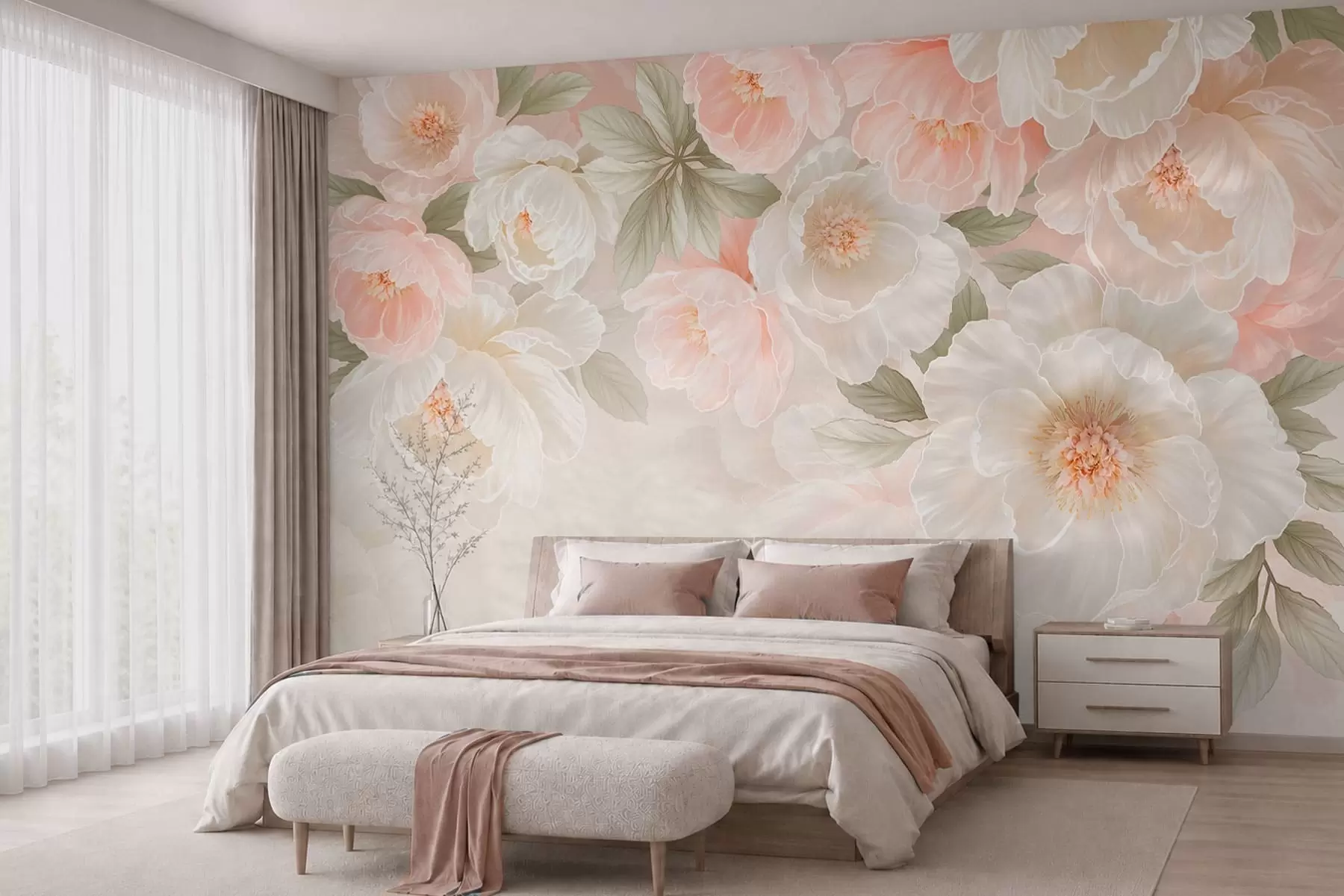 wall murals Велики нежни цветови у ружичастим и кремастим тоновима w05540
