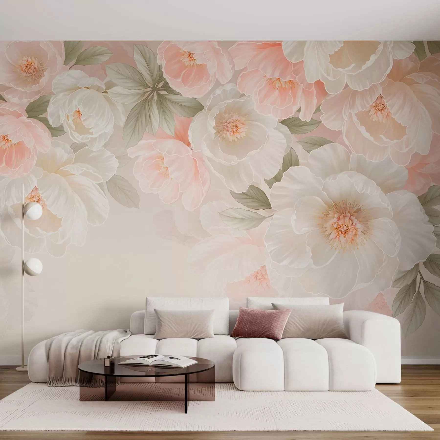 wall murals Велики нежни цветови у ружичастим и кремастим тоновима w05540