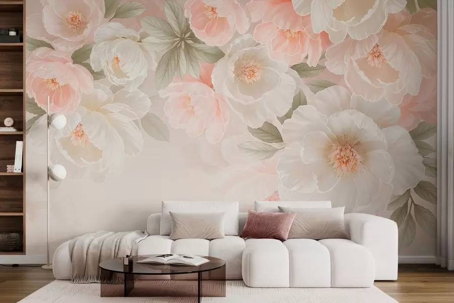 wall murals Велики нежни цветови у ружичастим и кремастим тоновима w05540