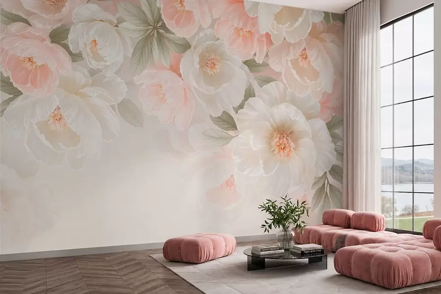 wall murals Велики нежни цветови у ружичастим и кремастим тоновима w05540