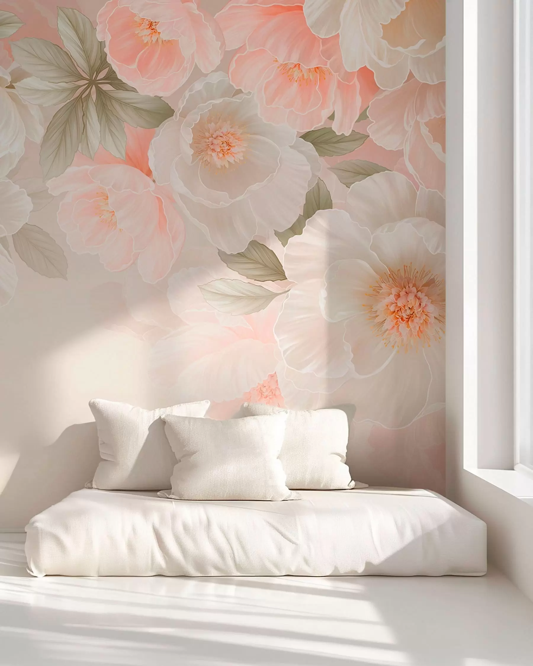 wall murals Велики нежни цветови у ружичастим и кремастим тоновима w05540