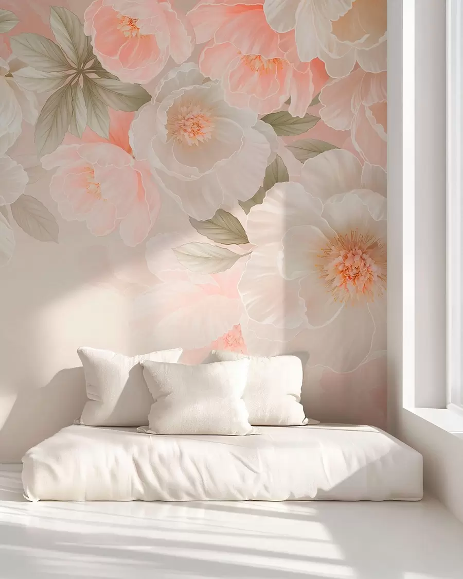 wall murals Велики нежни цветови у ружичастим и кремастим тоновима w05540