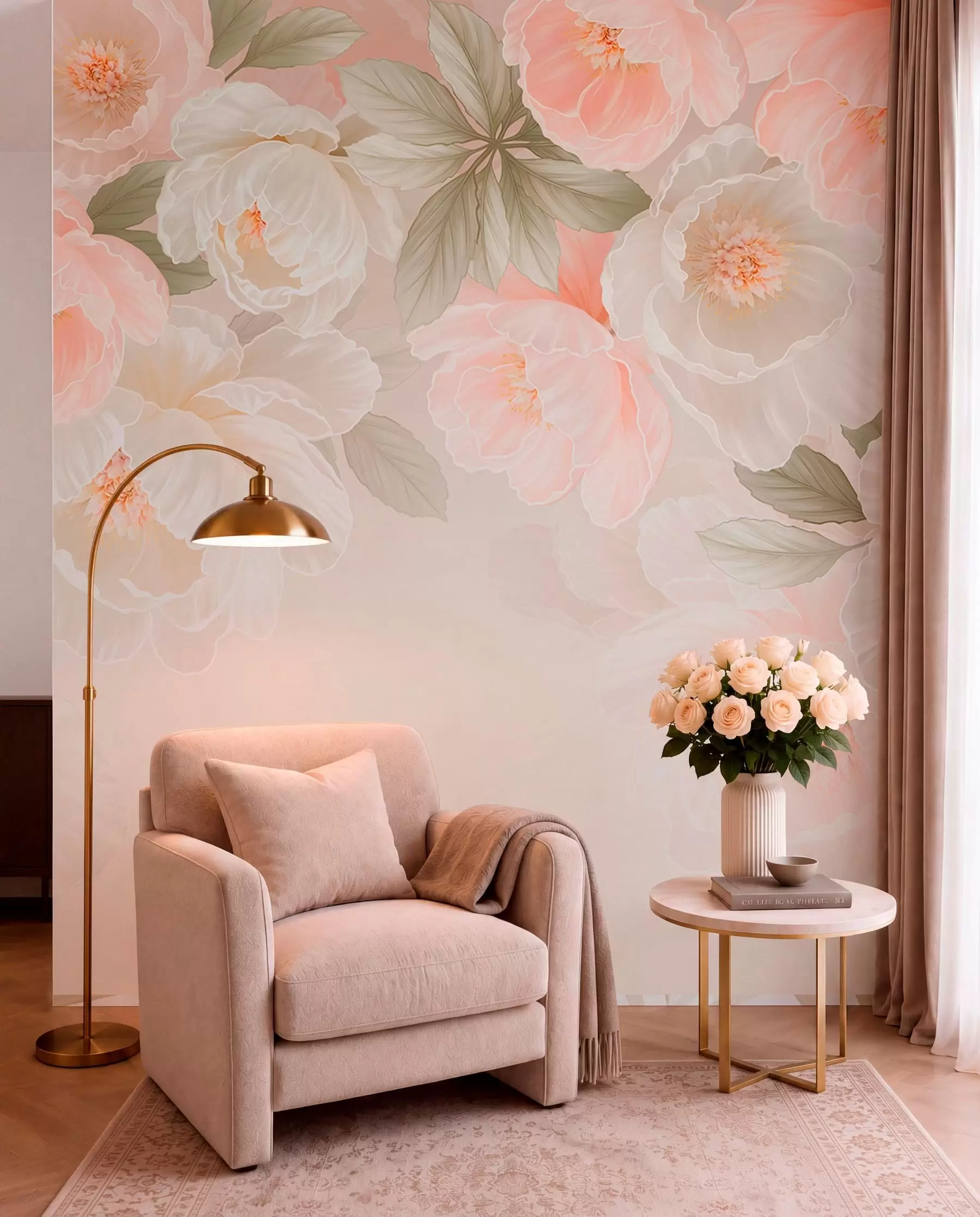 wall murals Велики нежни цветови у ружичастим и кремастим тоновима w05540