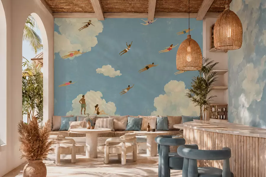 wall murals Људи лебде међу облацима на плавом небу w05628