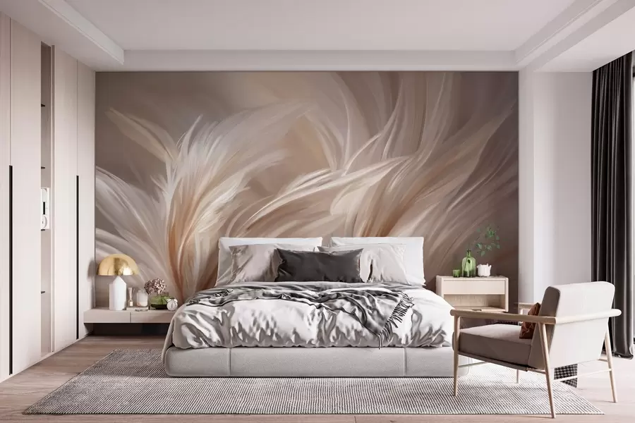 wall murals Елегантно перје у нијансама беж и браон w05658