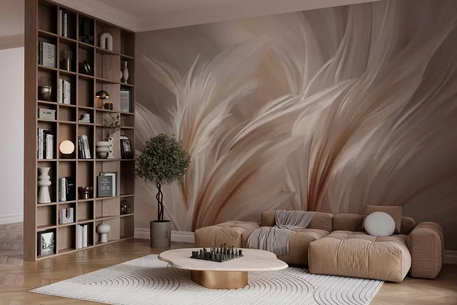 wall murals Елегантно перје у нијансама беж и браон w05658