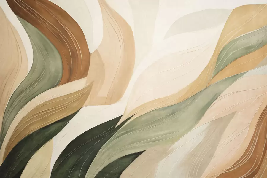 wall murals Апстрактни органски облици у земљаним тоновима зелене, браон и беж боје са текућим текстурама w09894