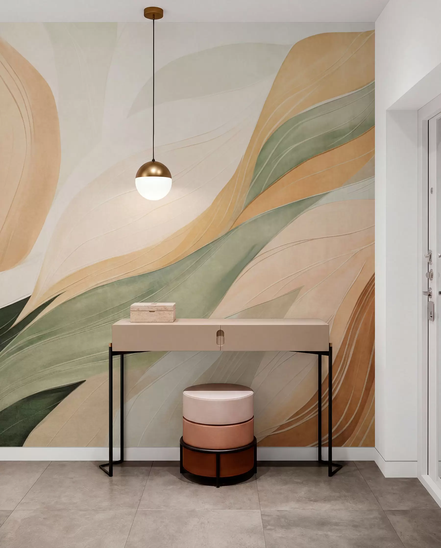 wall murals Апстрактни органски облици у земљаним тоновима зелене, браон и беж боје са текућим текстурама w09894