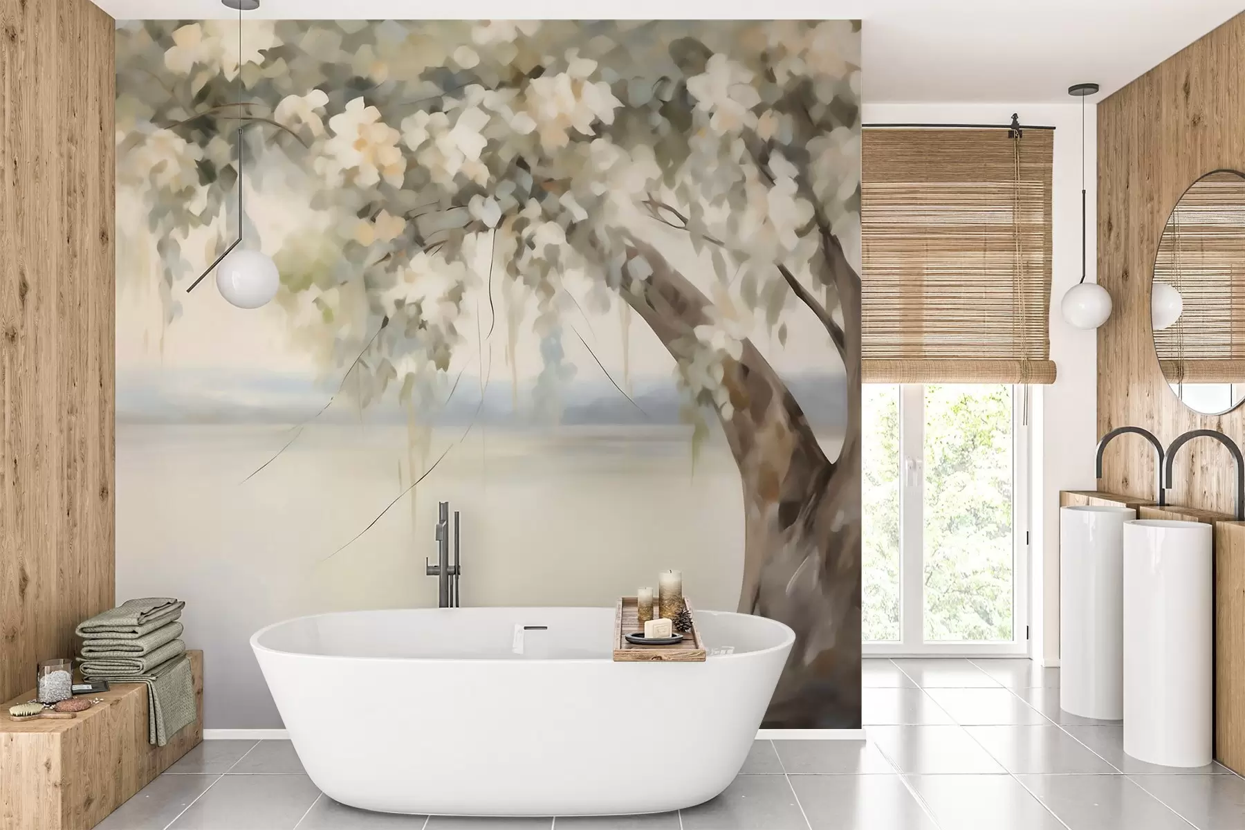 wall murals Имитација слике дрвета поред језера w05670