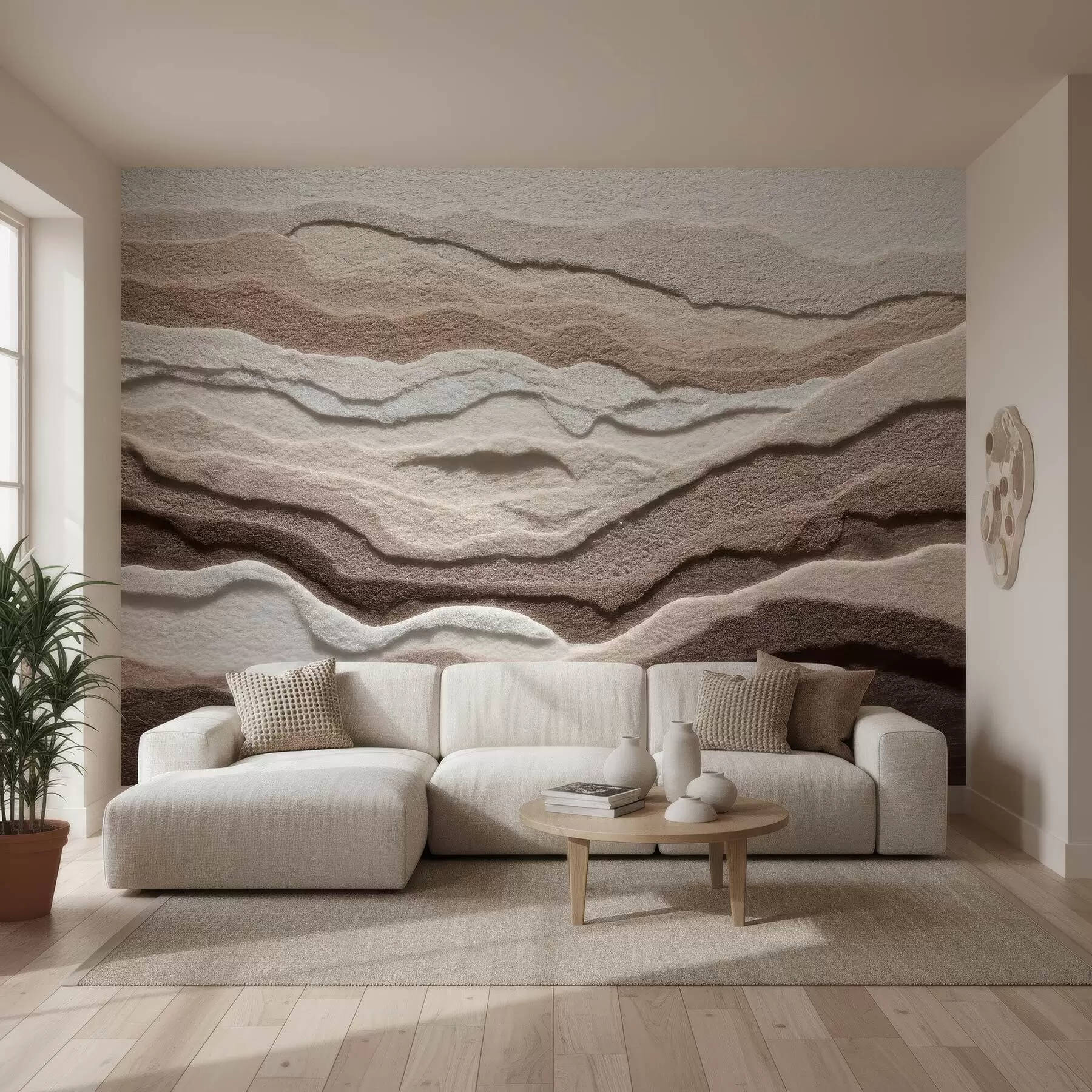 wall murals Текстурирани зидни мурал са слојевитим пешчаним формацијама у топлој беж палети w09807