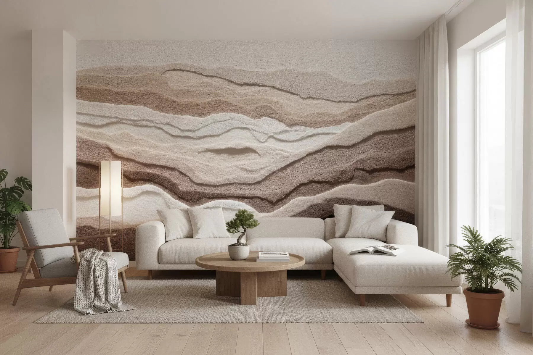 wall murals Текстурирани зидни мурал са слојевитим пешчаним формацијама у топлој беж палети w09807