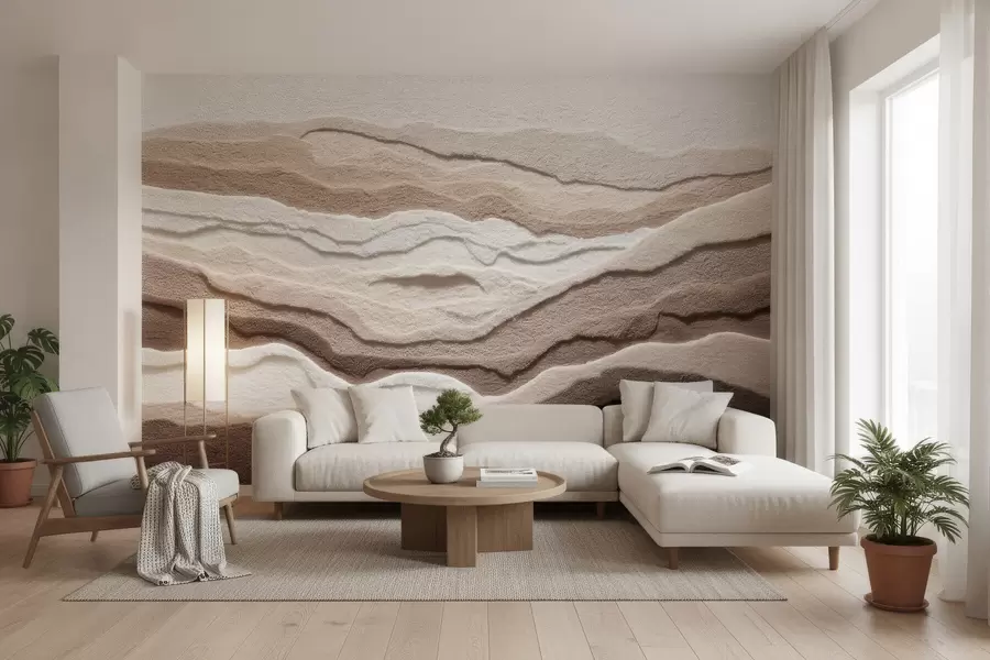 wall murals Текстурирани зидни мурал са слојевитим пешчаним формацијама у топлој беж палети w09807