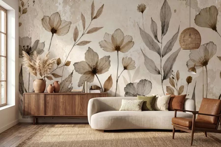 wall murals Нежно акварелно дивље цвеће у мекој беж и крем палети w09875