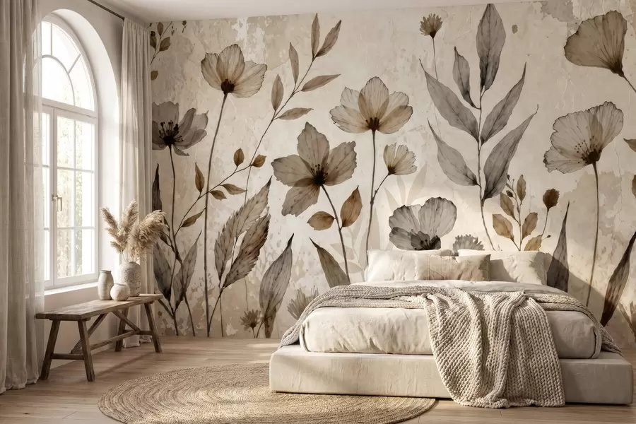 wall murals Нежно акварелно дивље цвеће у мекој беж и крем палети w09875