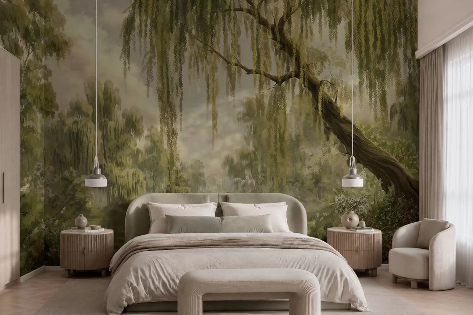 wall murals Осенчени пејзаж са врбама изнад воде w05631v2