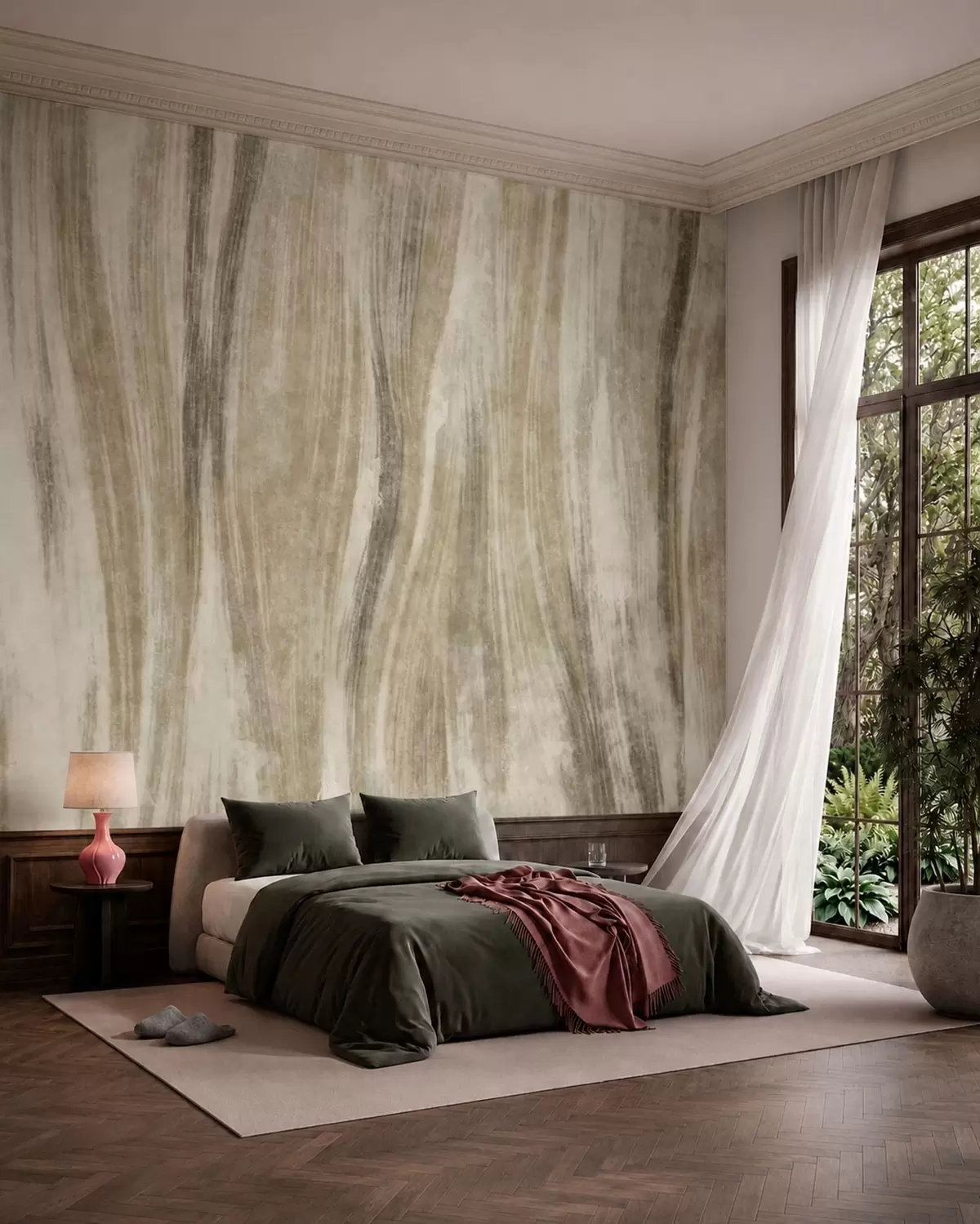 wall murals Апстрактна текстура са текућим вертикалним пругама у сиво-беж тоновима w05686v1