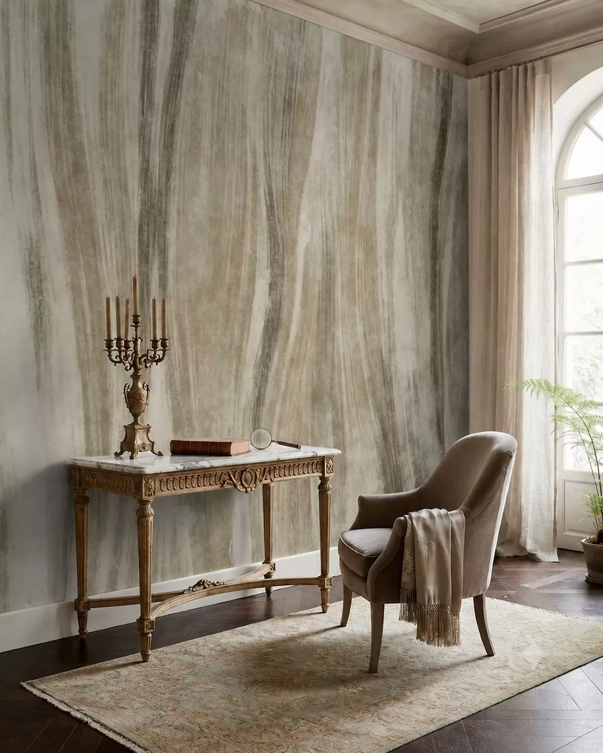 wall murals Апстрактна текстура са текућим вертикалним пругама у сиво-беж тоновима w05686v1