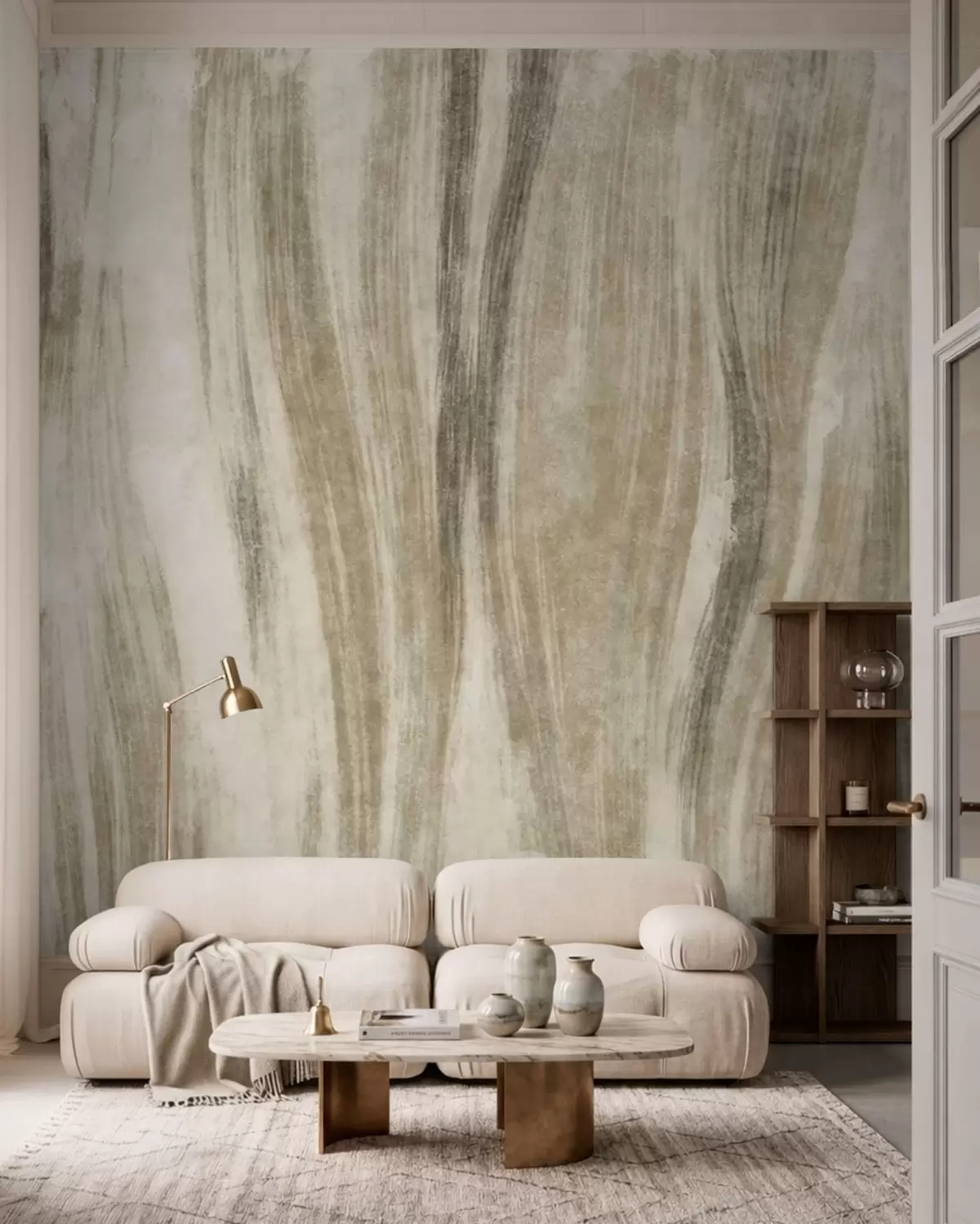 wall murals Апстрактна текстура са текућим вертикалним пругама у сиво-беж тоновима w05686v1