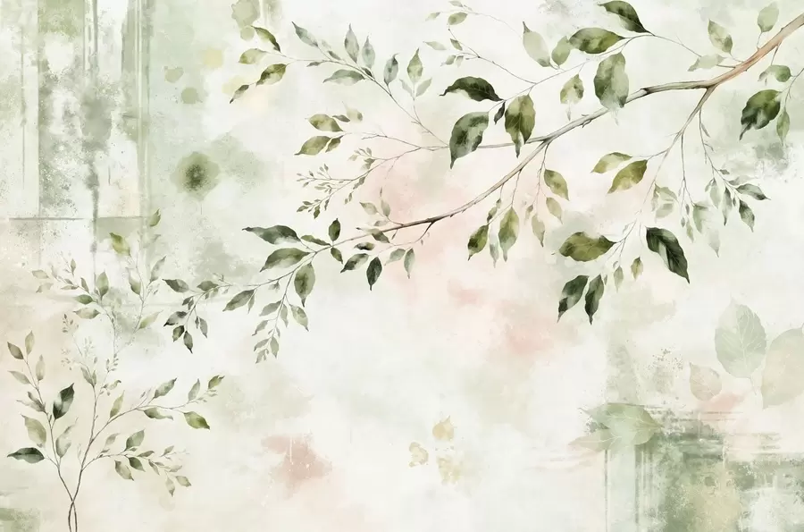 wall murals Акварелна лисната грана на светлој позадини w05688