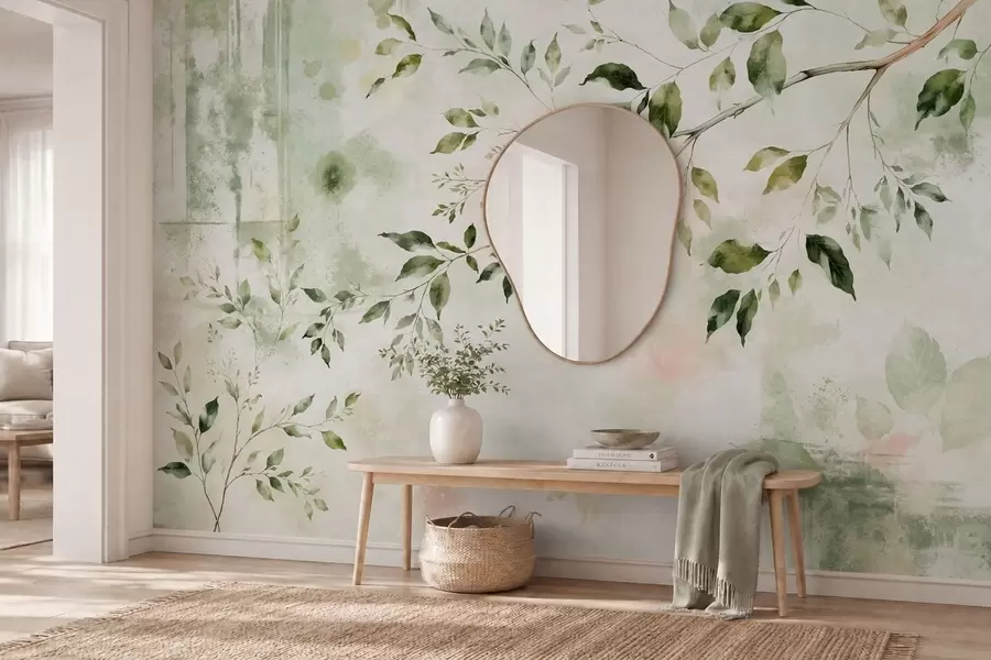 wall murals Акварелна лисната грана на светлој позадини w05688