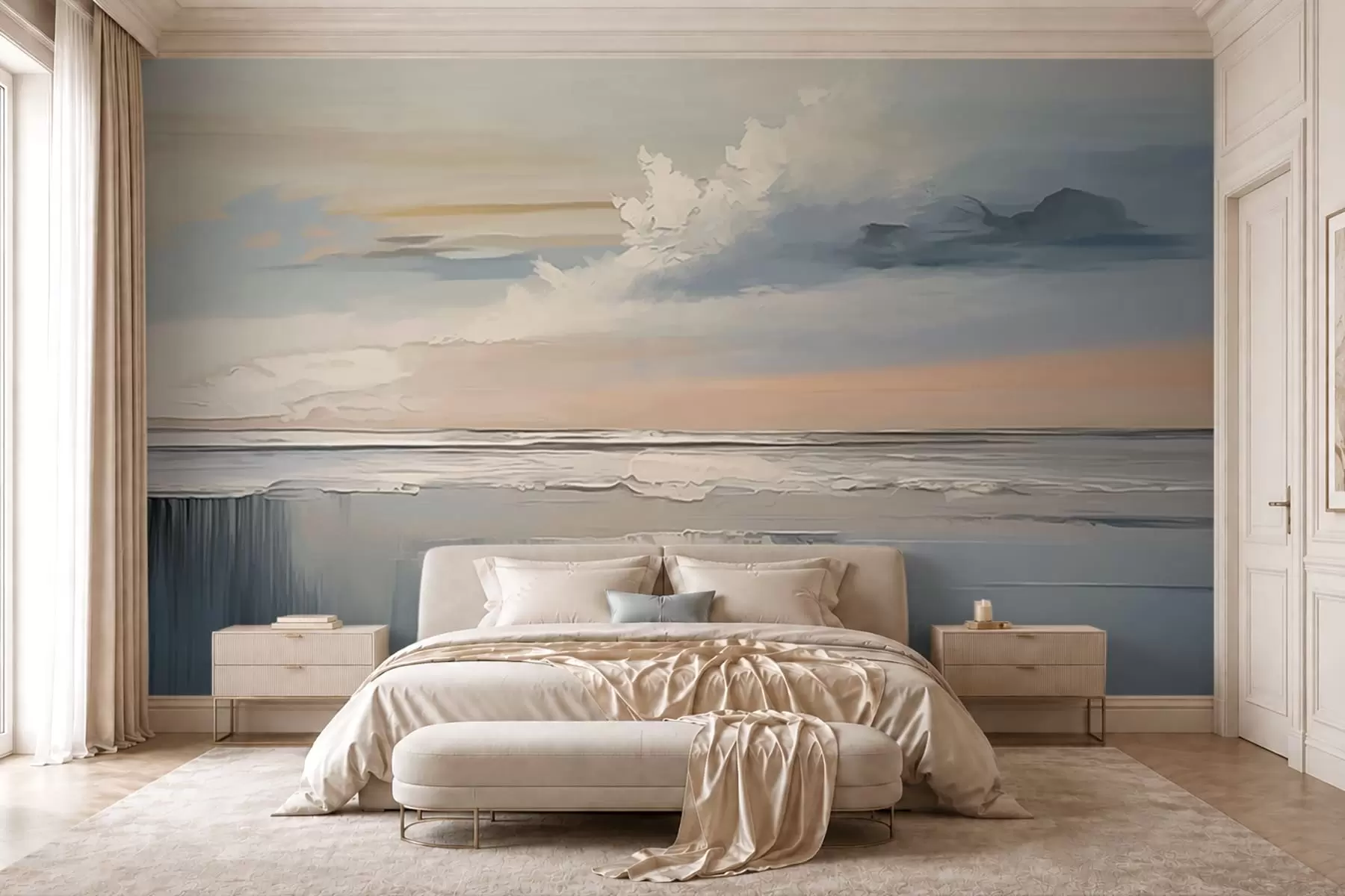 wall murals Пастелна обала са облацима и одразом воде w05687