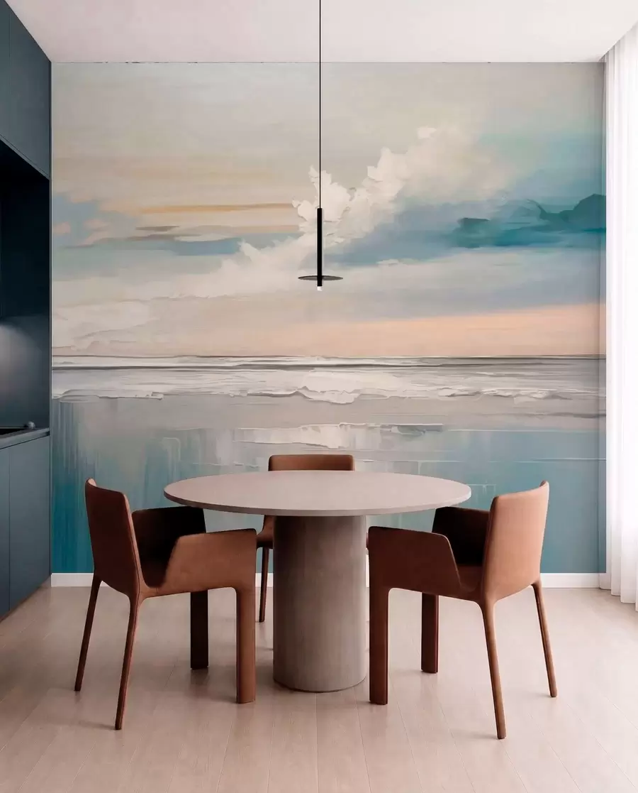 wall murals Пастелна обала са облацима и одразом воде w05687