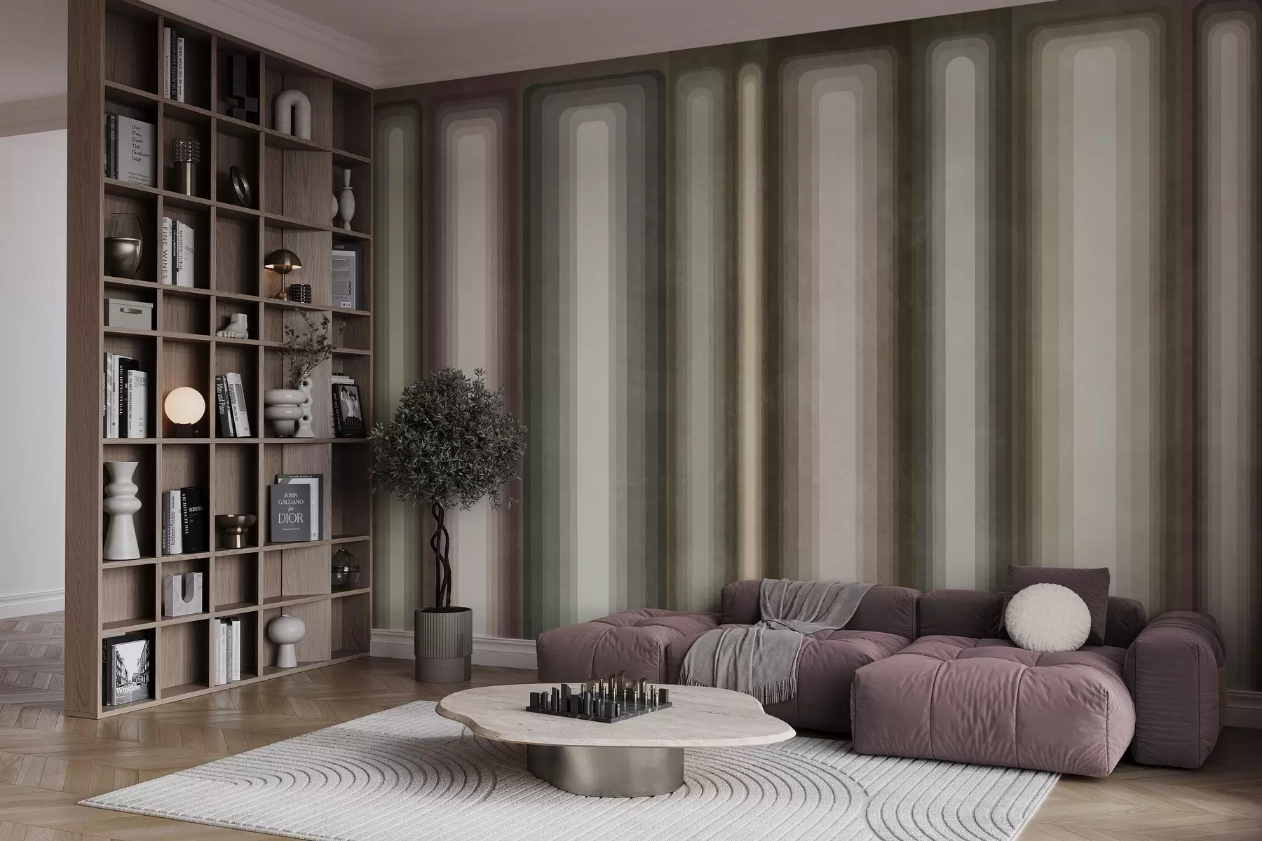 wall murals Текстурирани апстрактни вертикални заобљени правоугаоници у пригушеним тоновима смеђе, беж и бледо ружичасте боје w09905