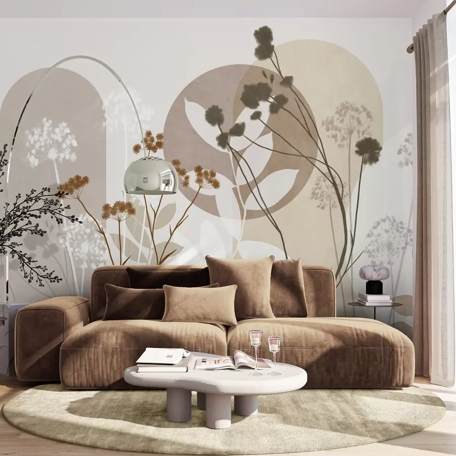 wall murals Ботаничка и минималистичка композиција сушеног цвећа и лишћа са апстрактном геометријом w09906