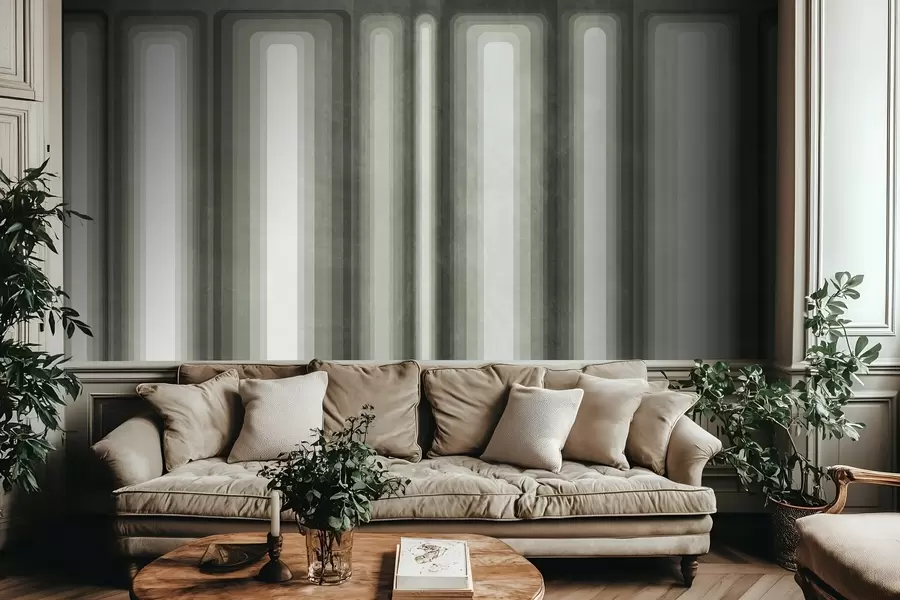 wall murals Текстурирани апстрактни вертикални заобљени правоугаоници у пригушеним тоновима зелене w09905v2