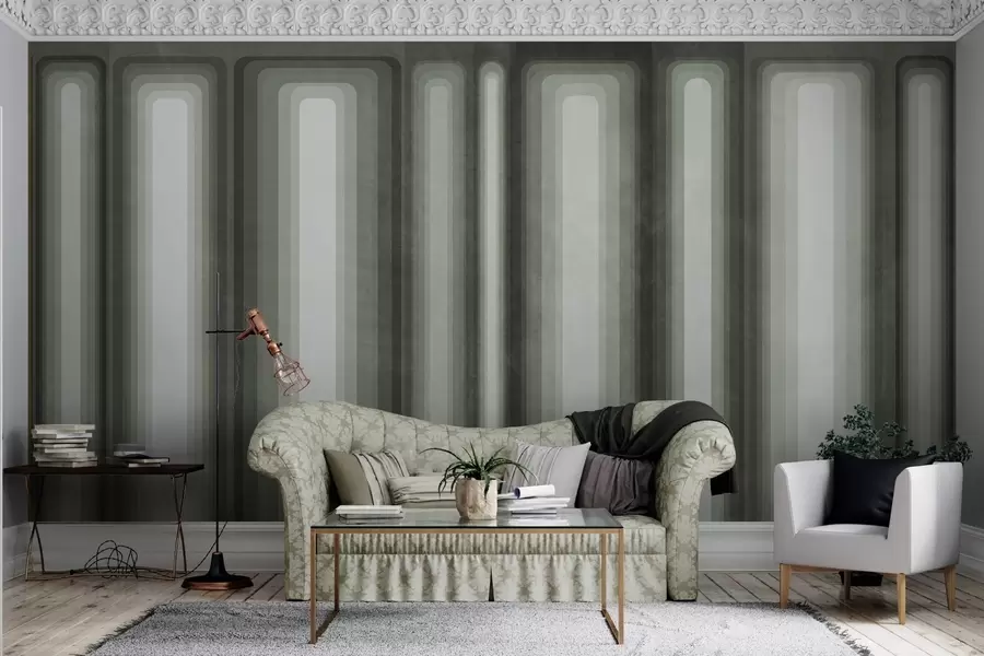 wall murals Текстурирани апстрактни вертикални заобљени правоугаоници у пригушеним тоновима зелене w09905v2
