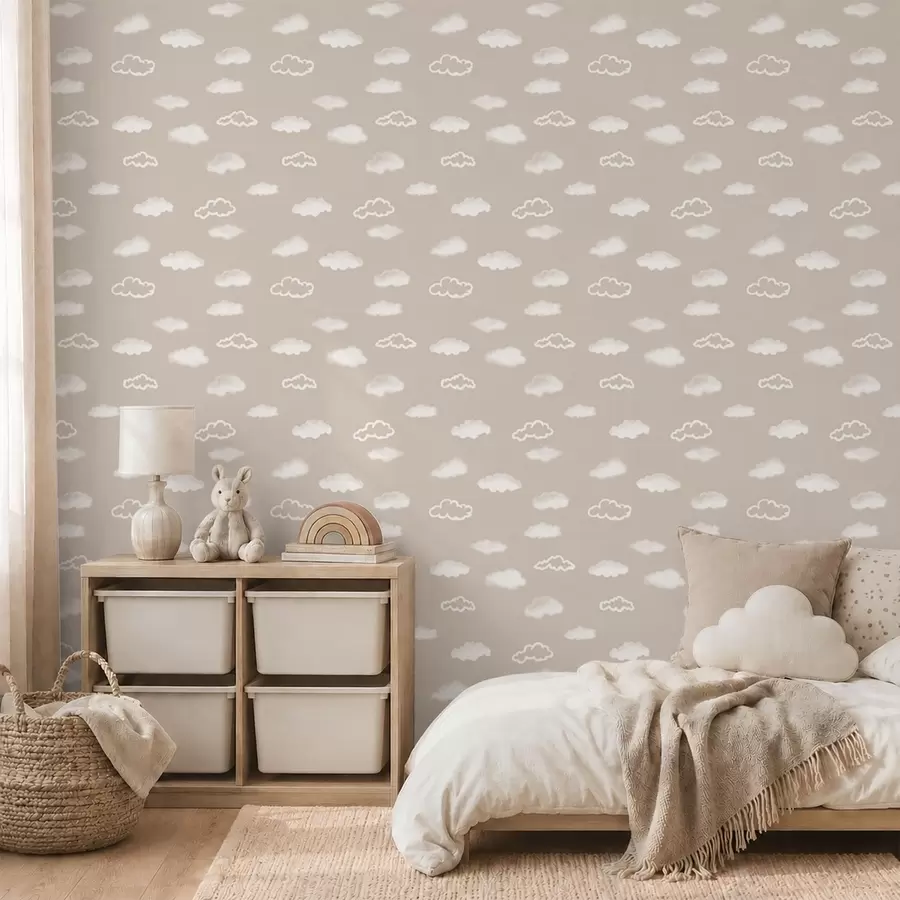 wall murals Меки бели облаци на топлој беж позадини a00442