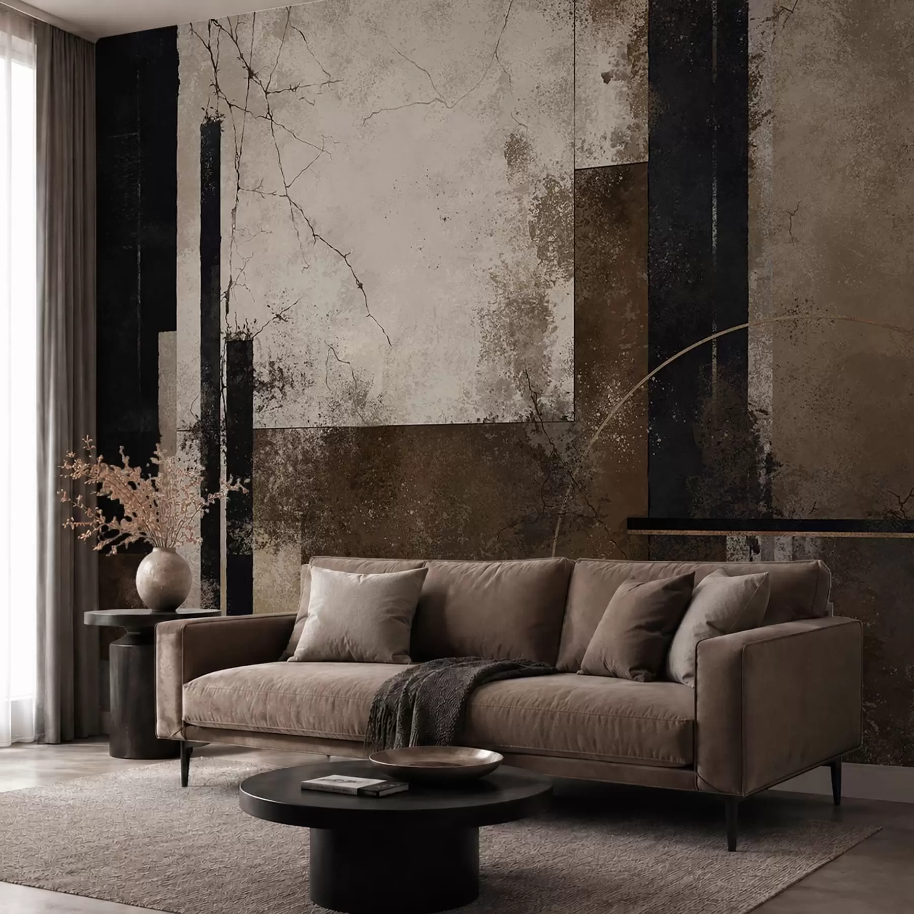 wall murals Апстрактна композиција са тамним линијама и текстурама w05541
