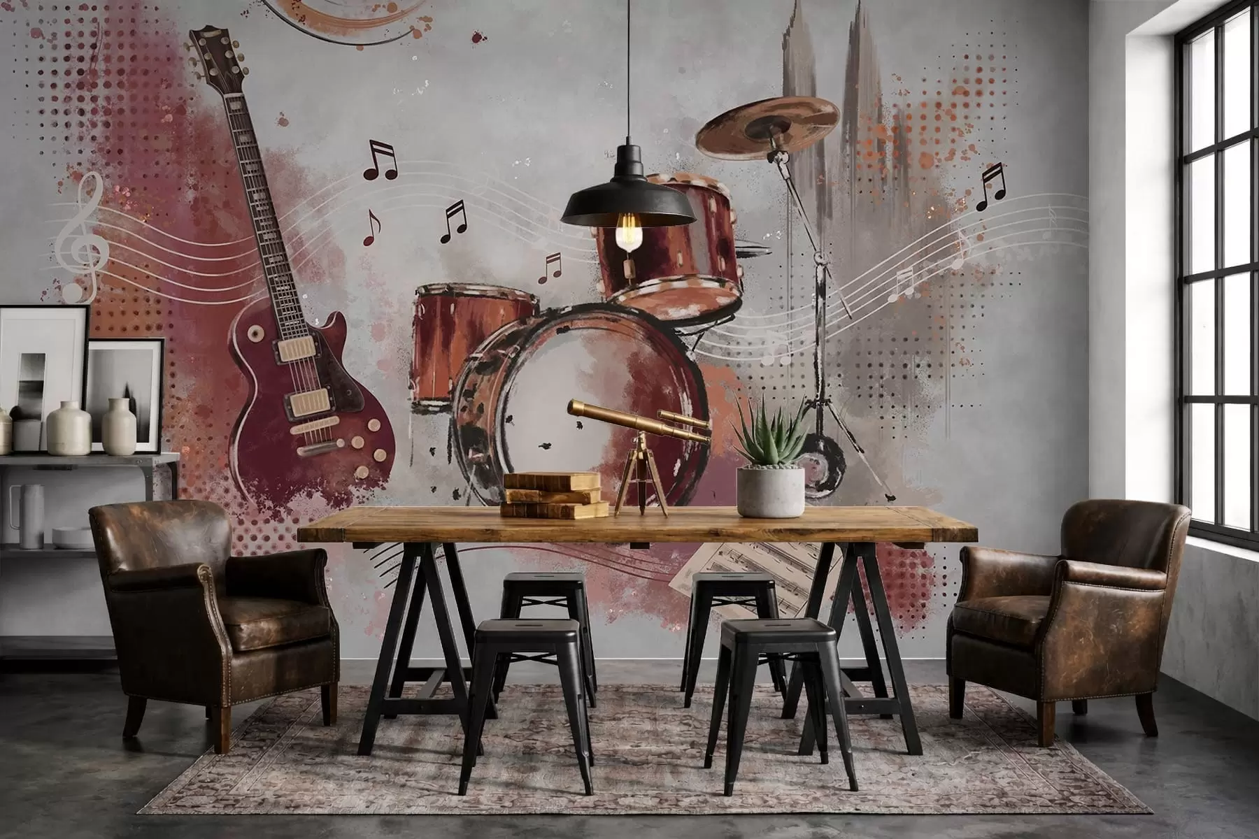 wall murals Музички инструменти у топлим бордо тоновима w05546v1