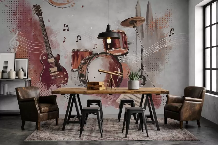wall murals Музички инструменти у топлим бордо тоновима w05546v1