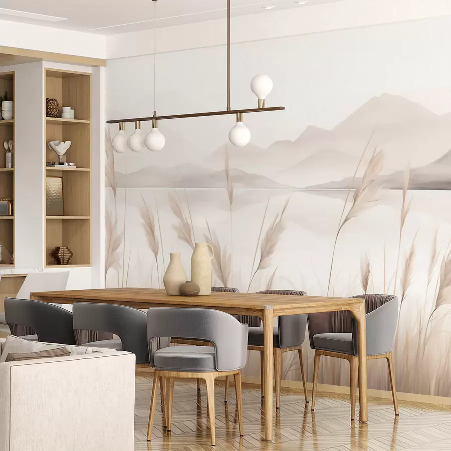 wall murals Трска поред језера са планинама у позадини, имитација слике w05704