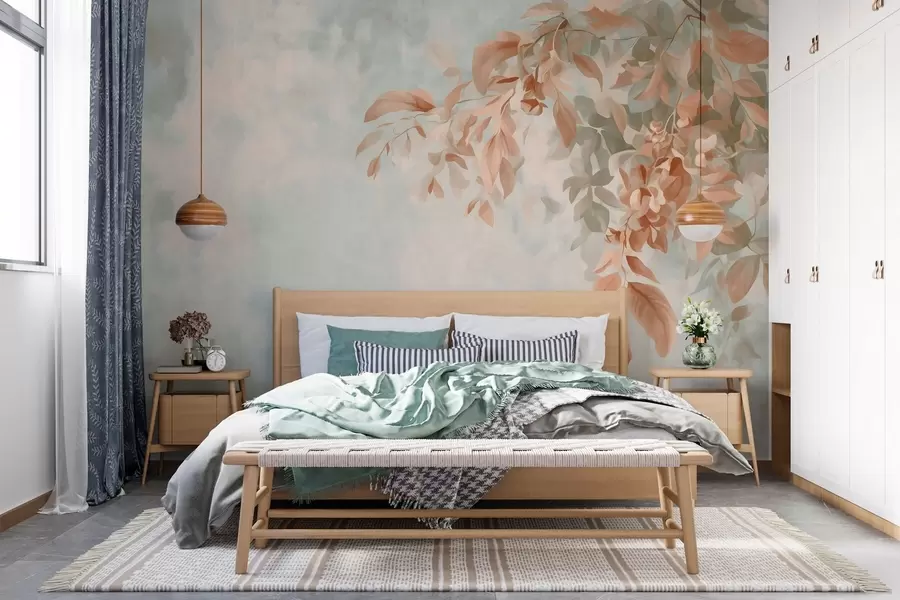 wall murals Гране дрвећа на разноврсној ретро позадини w05385