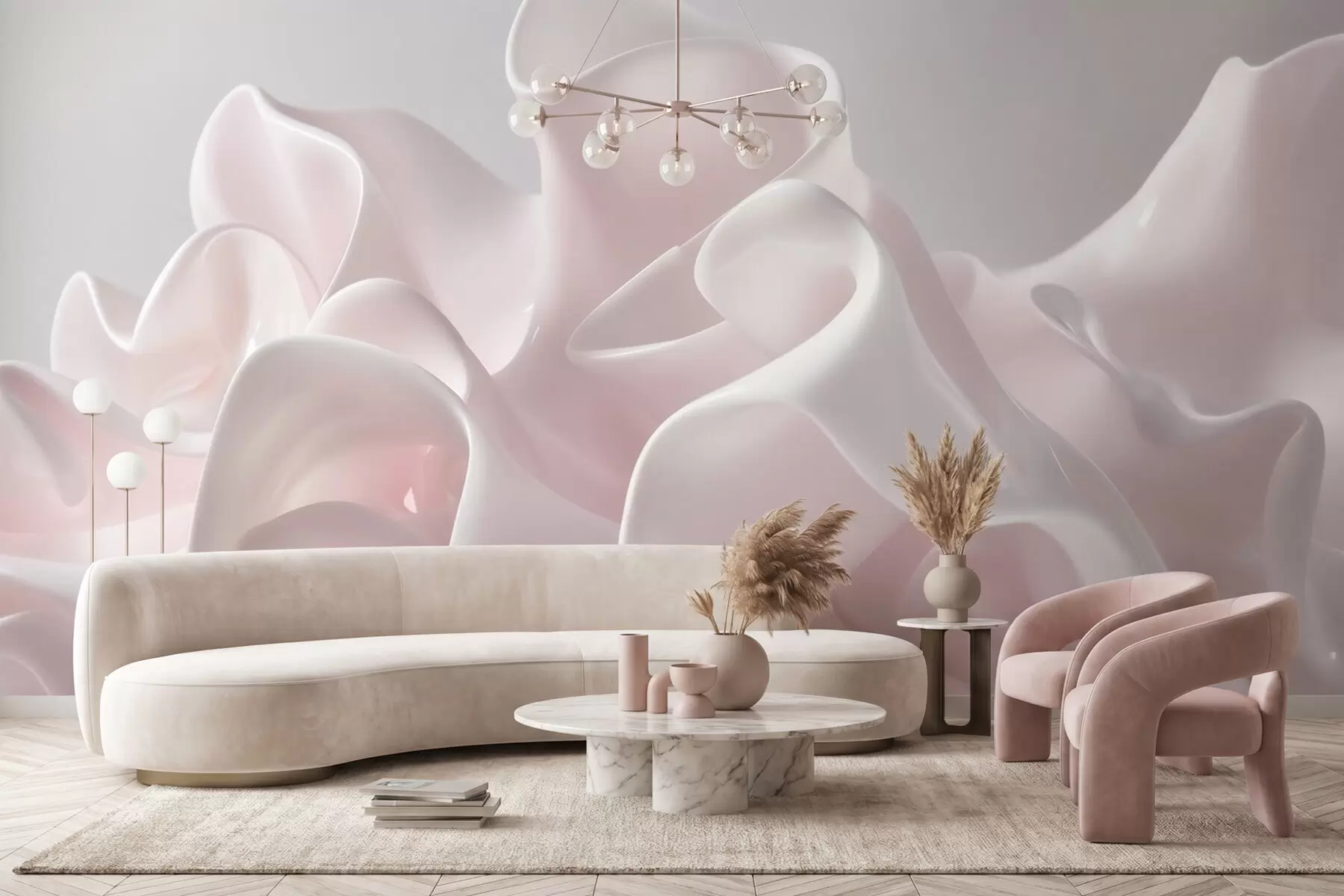 wall murals Прозрачни свилени таласи у нежним рузичастим тоновима w09858