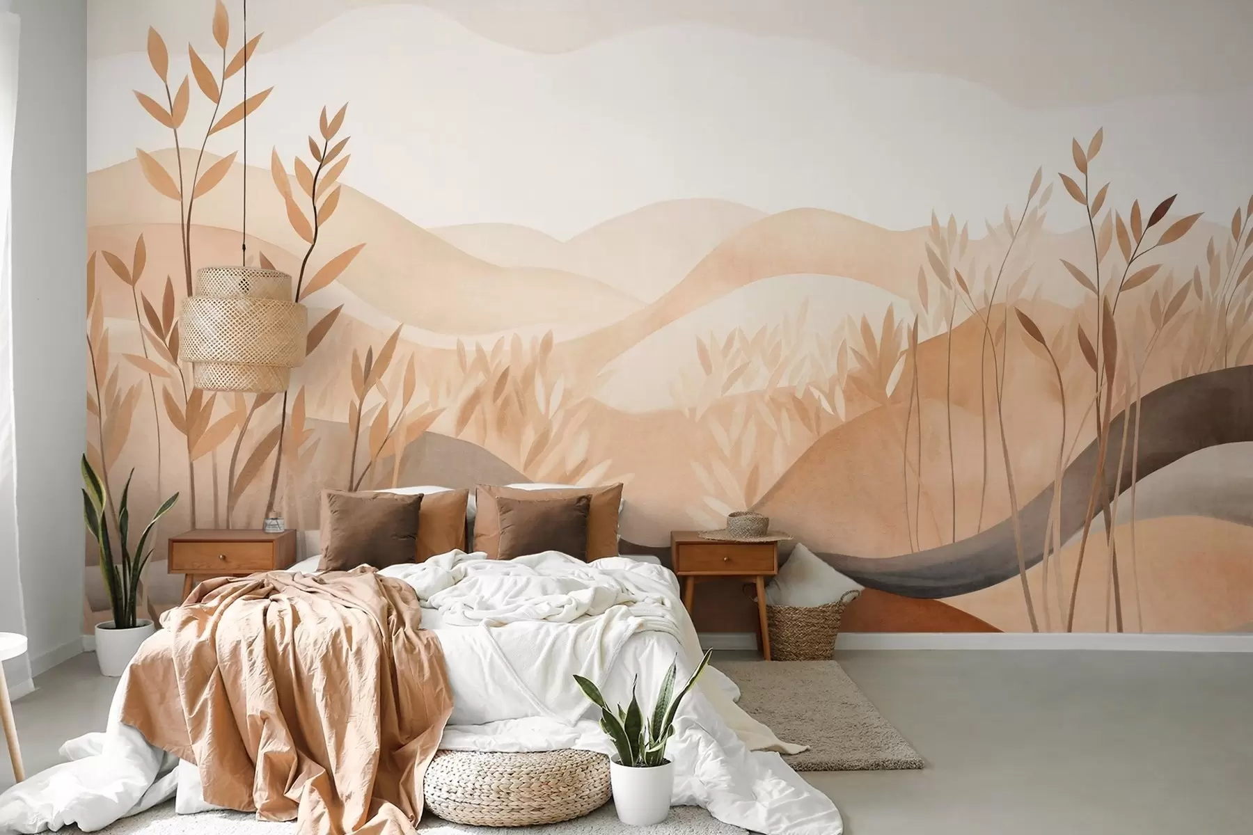 wall murals Апстрактни пејзаж са валовитим брдима у нијансама браон и беж, текстурирана уметност w09617