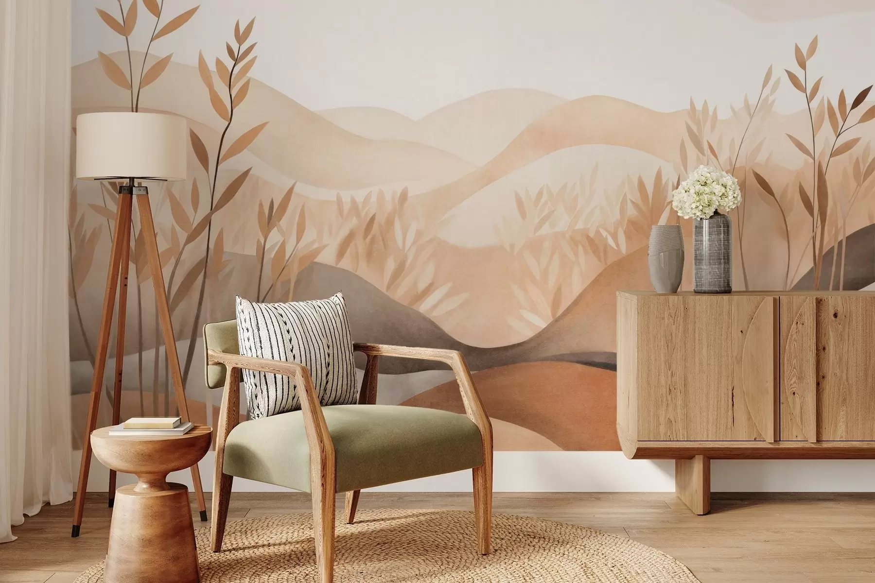 wall murals Апстрактни пејзаж са валовитим брдима у нијансама браон и беж, текстурирана уметност w09617