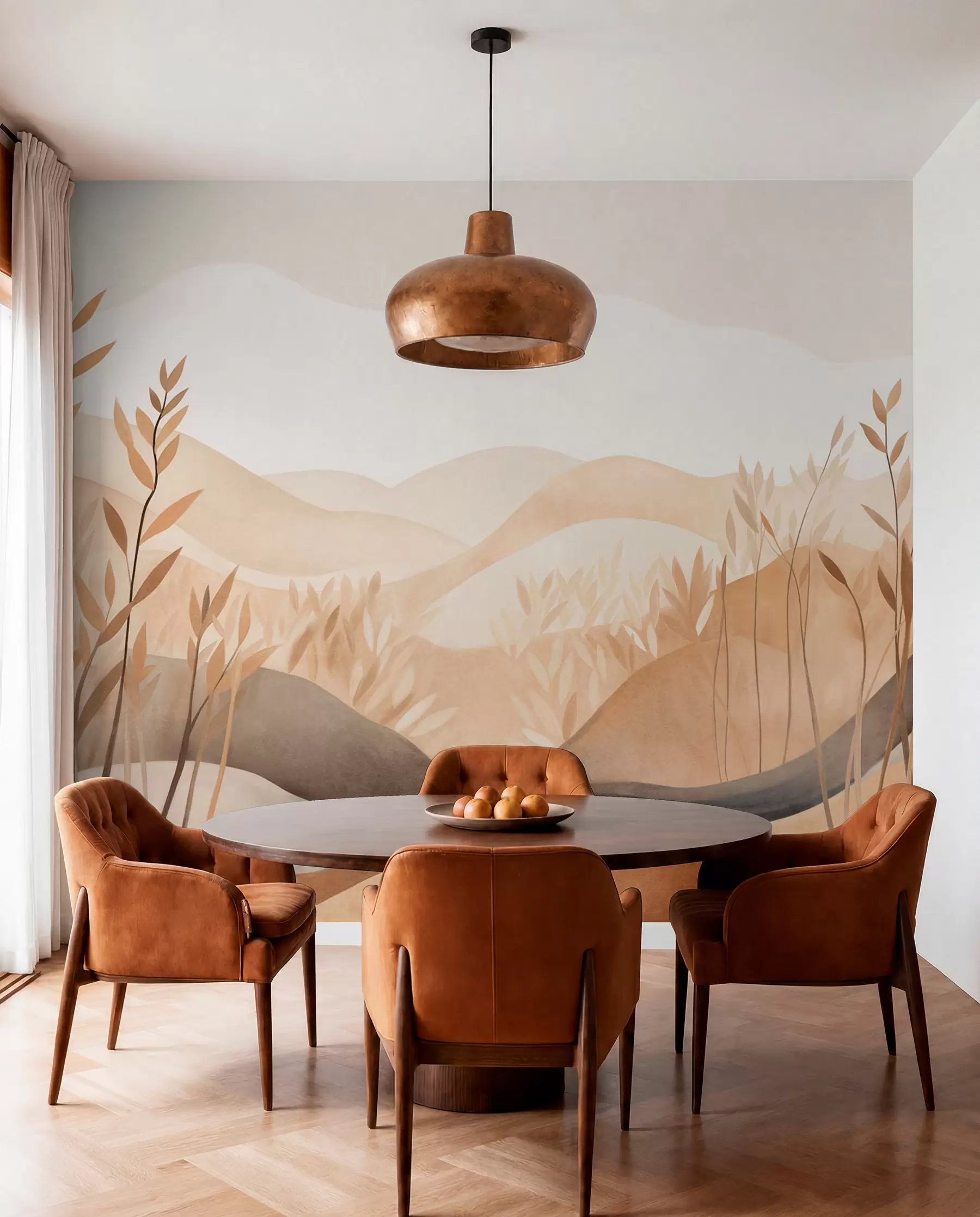 wall murals Апстрактни пејзаж са валовитим брдима у нијансама браон и беж, текстурирана уметност w09617