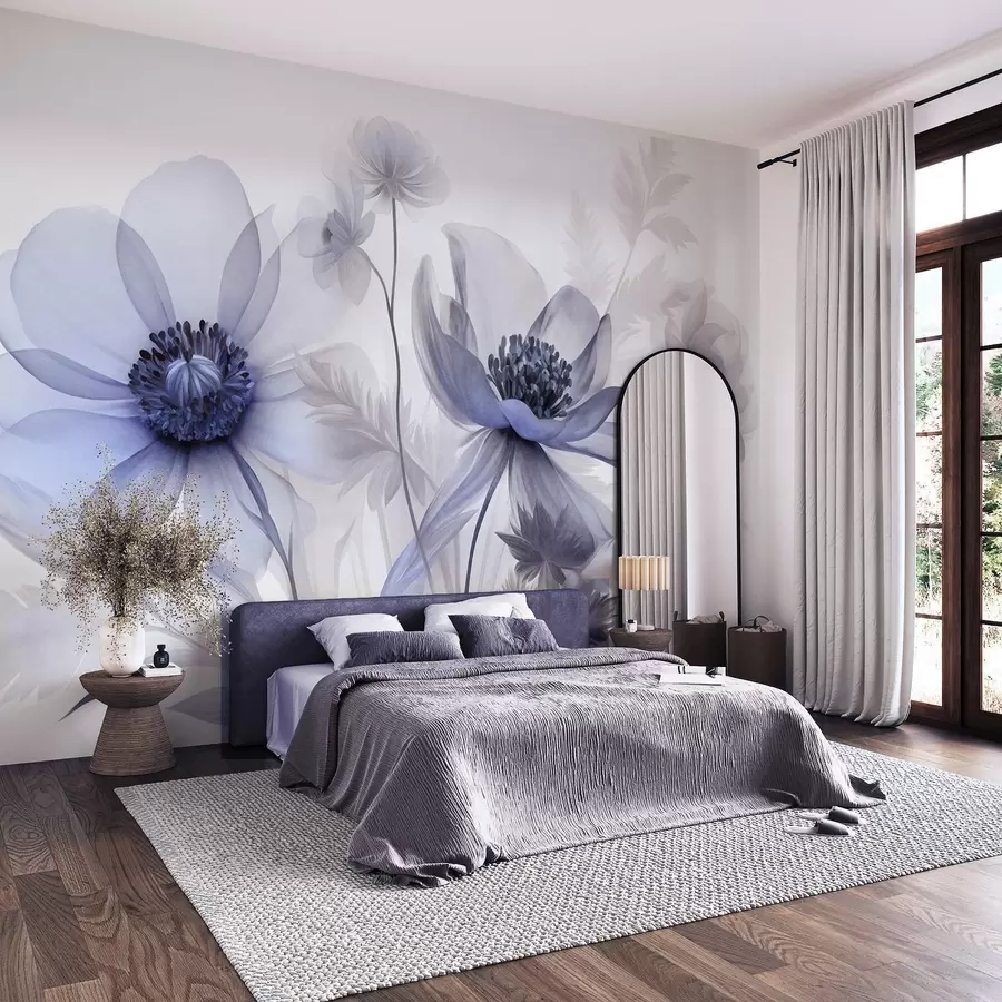 wall murals Велики, провидни, плавкасти цветови са нежним латицама, пернатим листовима и мањим цветовима w09900v1