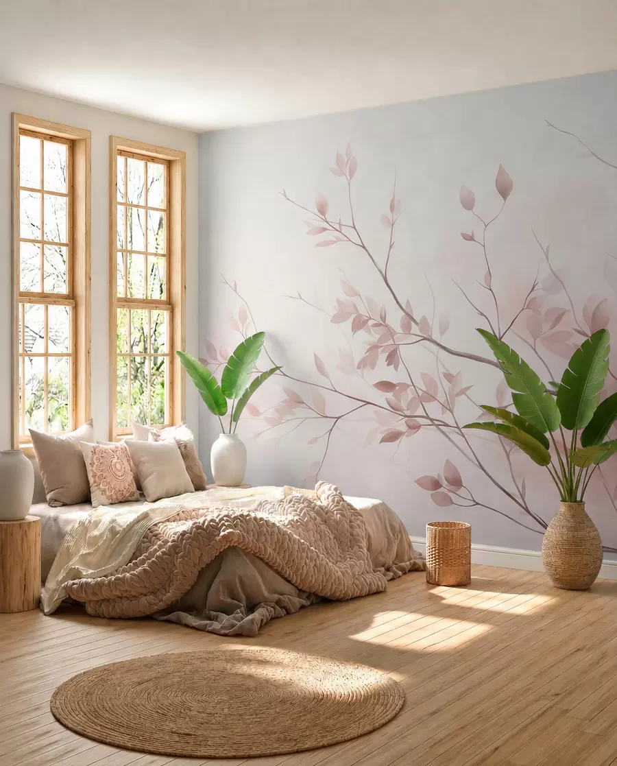 wall murals Ružičaste grančice na svjetlu w09910