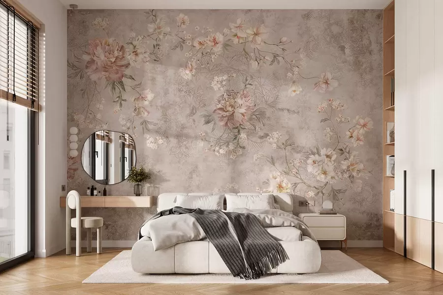 wall murals Цветни орнамент на текстурираној светлој позадини w05698