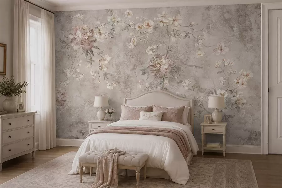 wall murals Цветни орнамент на текстурираној светлој позадини w05698