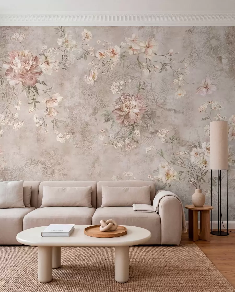 wall murals Цветни орнамент на текстурираној светлој позадини w05698