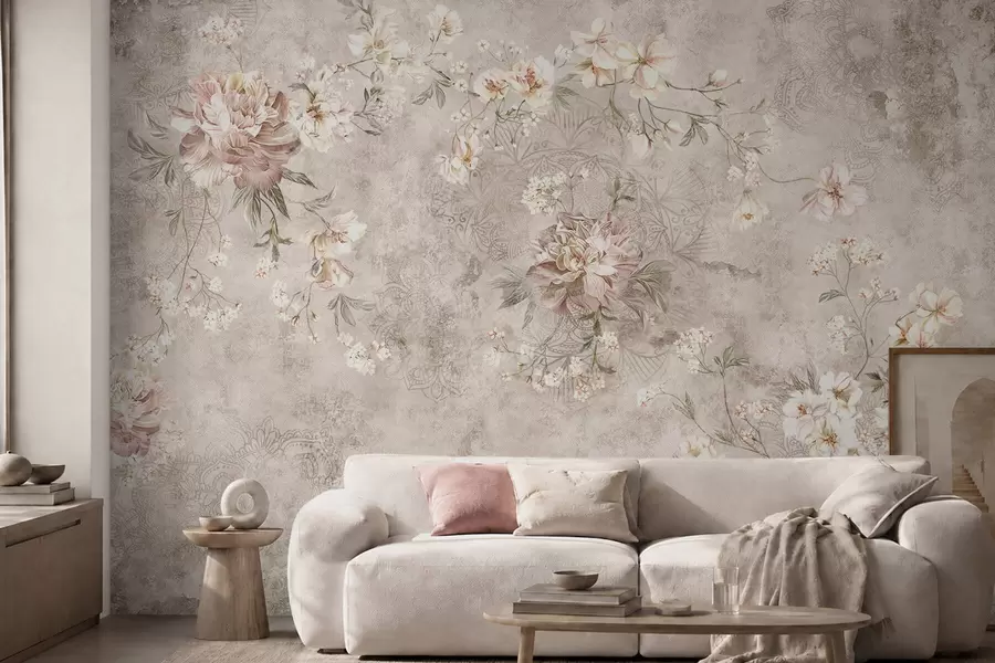 wall murals Цветни орнамент на текстурираној светлој позадини w05698