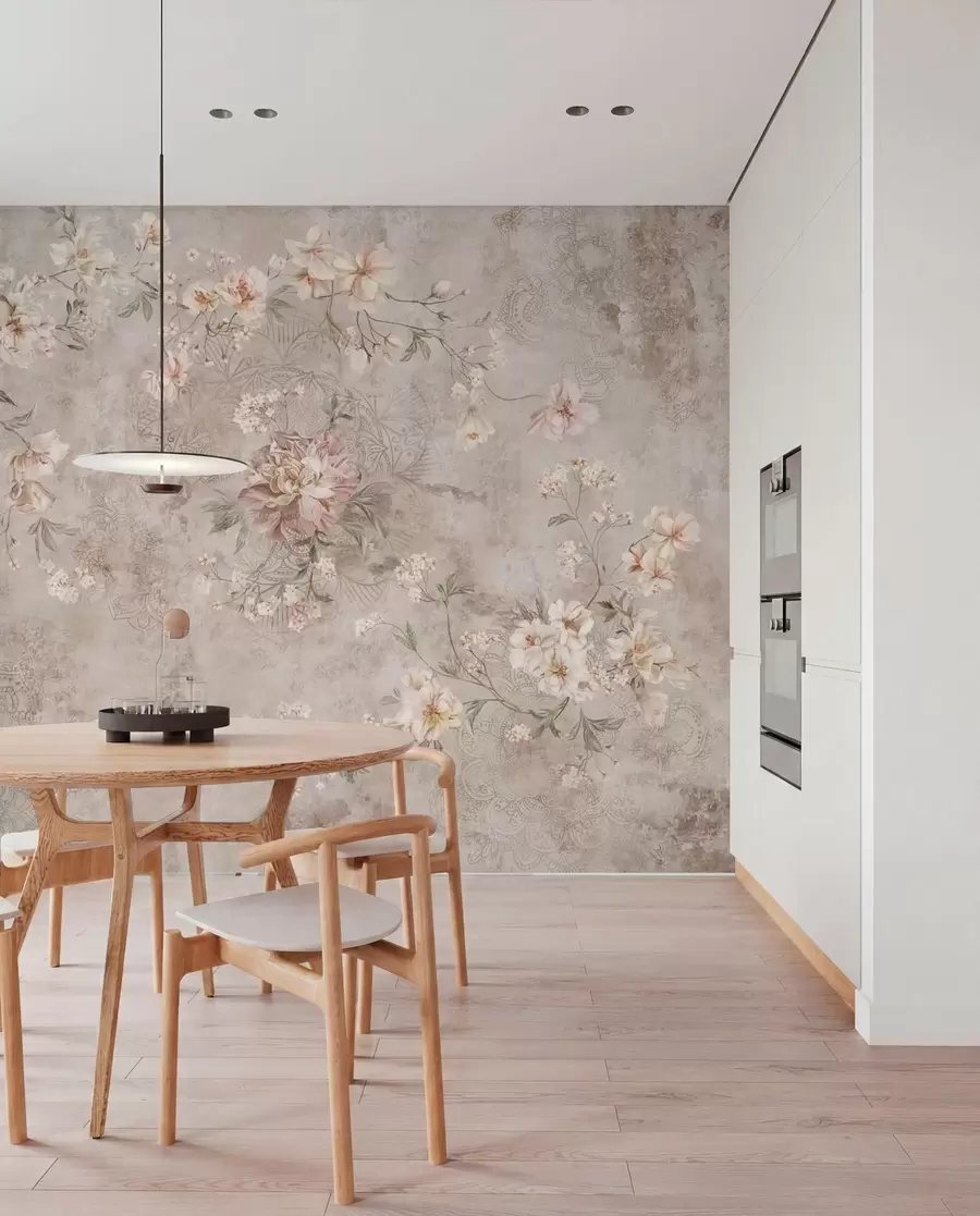 wall murals Цветни орнамент на текстурираној светлој позадини w05698